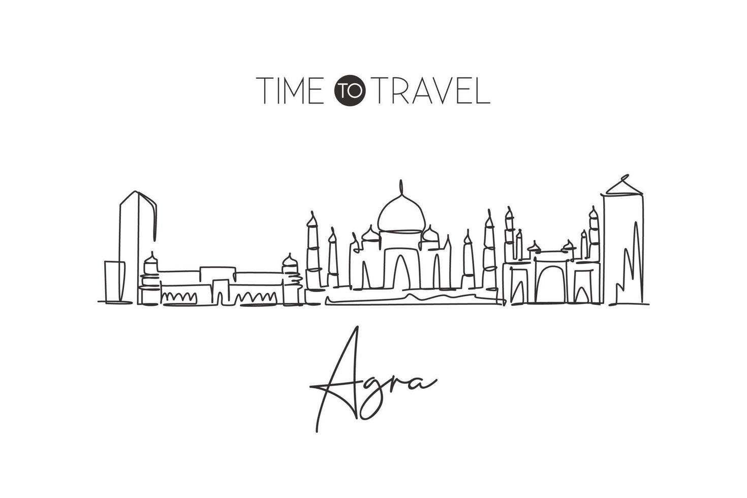 un seul dessin au trait des toits de la ville d'agra, en inde. impression d'affiche de paysage de ville historique. meilleure destination de vacances. trait modifiable ligne continue à la mode dessin illustration graphique vectorielle vecteur