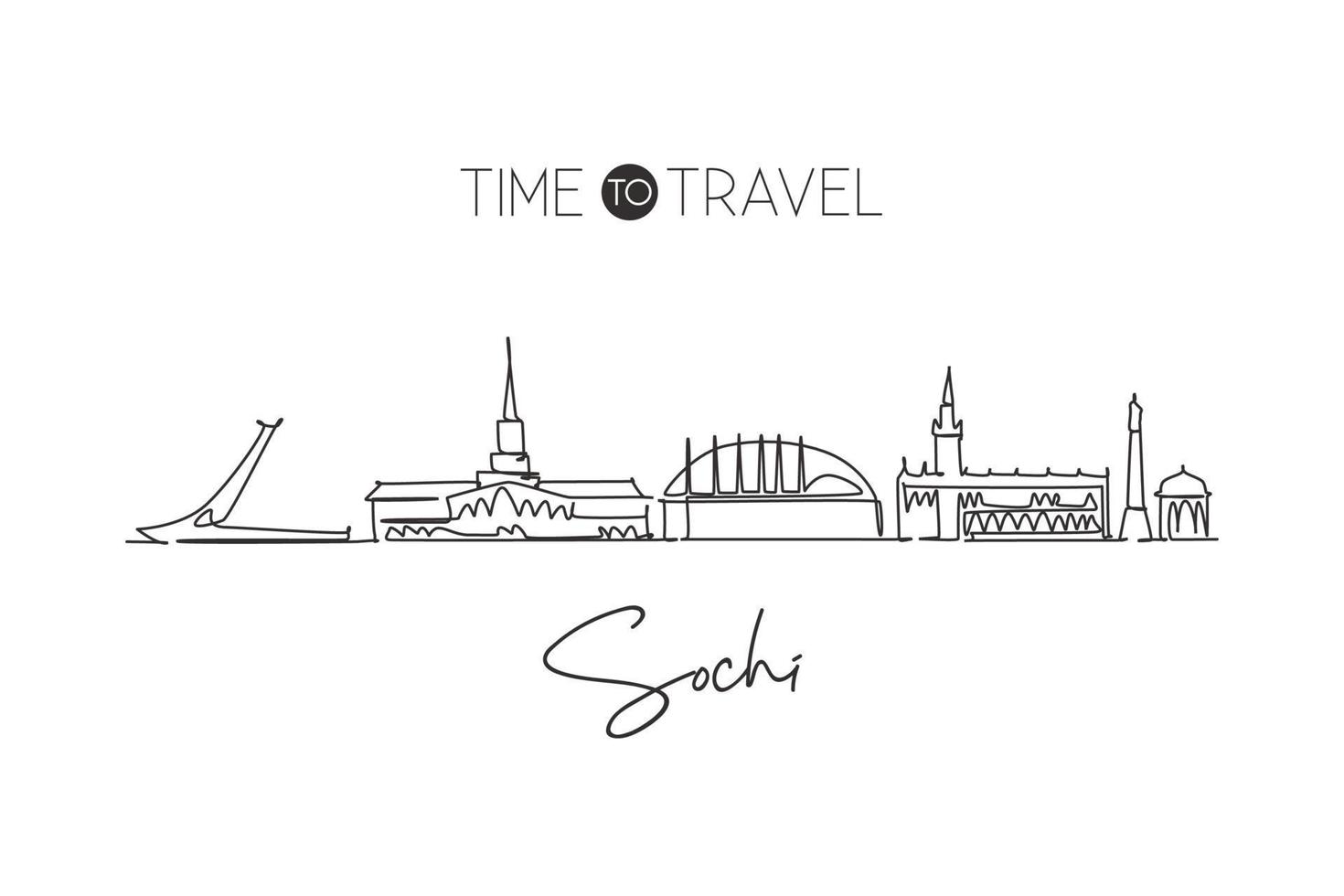 un seul dessin au trait des toits de la ville de sotchi, en russie. carte postale de paysage de ville historique du monde. meilleure destination de vacances. trait modifiable ligne continue à la mode dessiner illustration vectorielle de conception vecteur