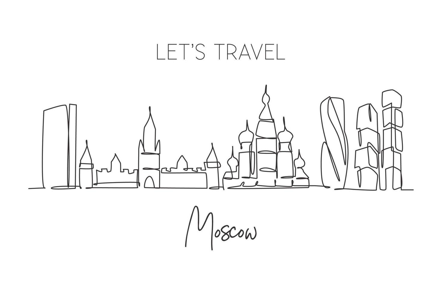 un seul dessin au trait des toits de la ville de moscou, en russie. paysage de ville historique dans le monde. meilleure décoration murale de destination de vacances. trait modifiable ligne continue à la mode dessin illustration vectorielle de conception vecteur