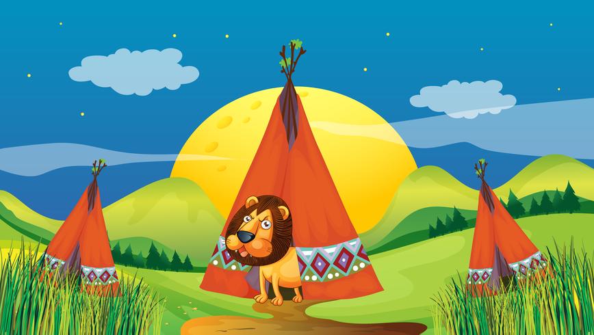 Un lion dans une tente vecteur