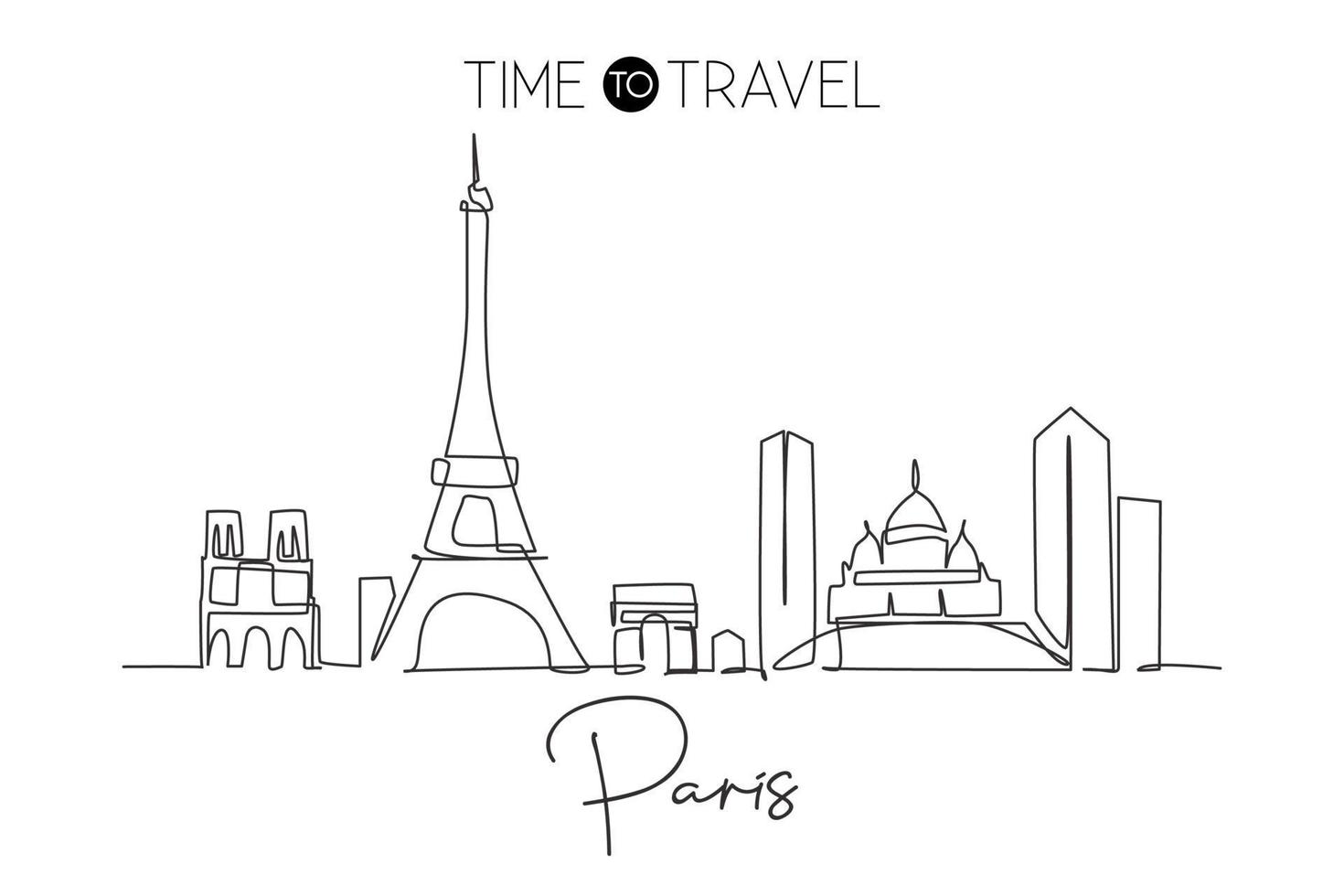 une ligne continue dessinant les toits de la ville de paris, france. beau gratte-ciel. monde paysage tourisme voyage vacances décoration murale affiche art concept. illustration vectorielle de conception de dessin à une seule ligne élégante vecteur