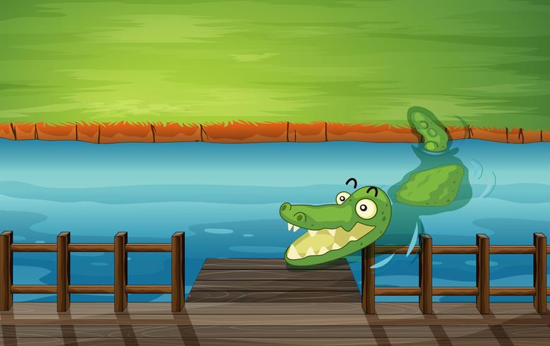 Un crocodile et un banc vecteur