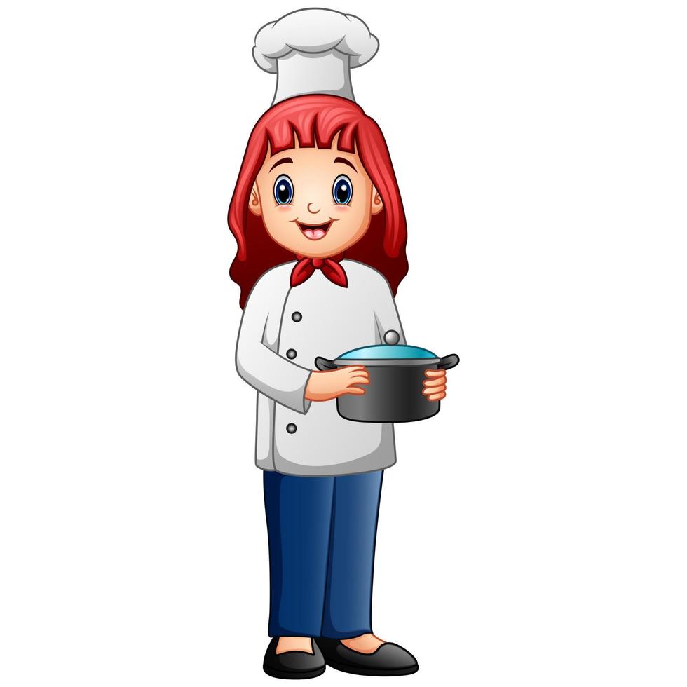 dessin animé souriant une femme chef en uniforme vecteur