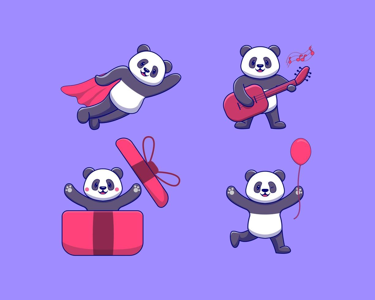 illustration de paquet de dessin animé de panda mignon. vecteur