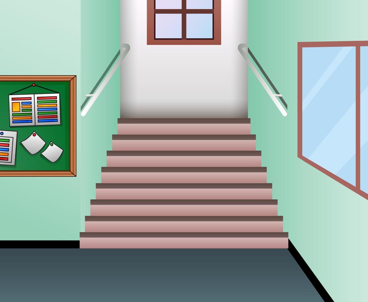 couloir de dessin animé intérieur de l'escalier de l'école vecteur