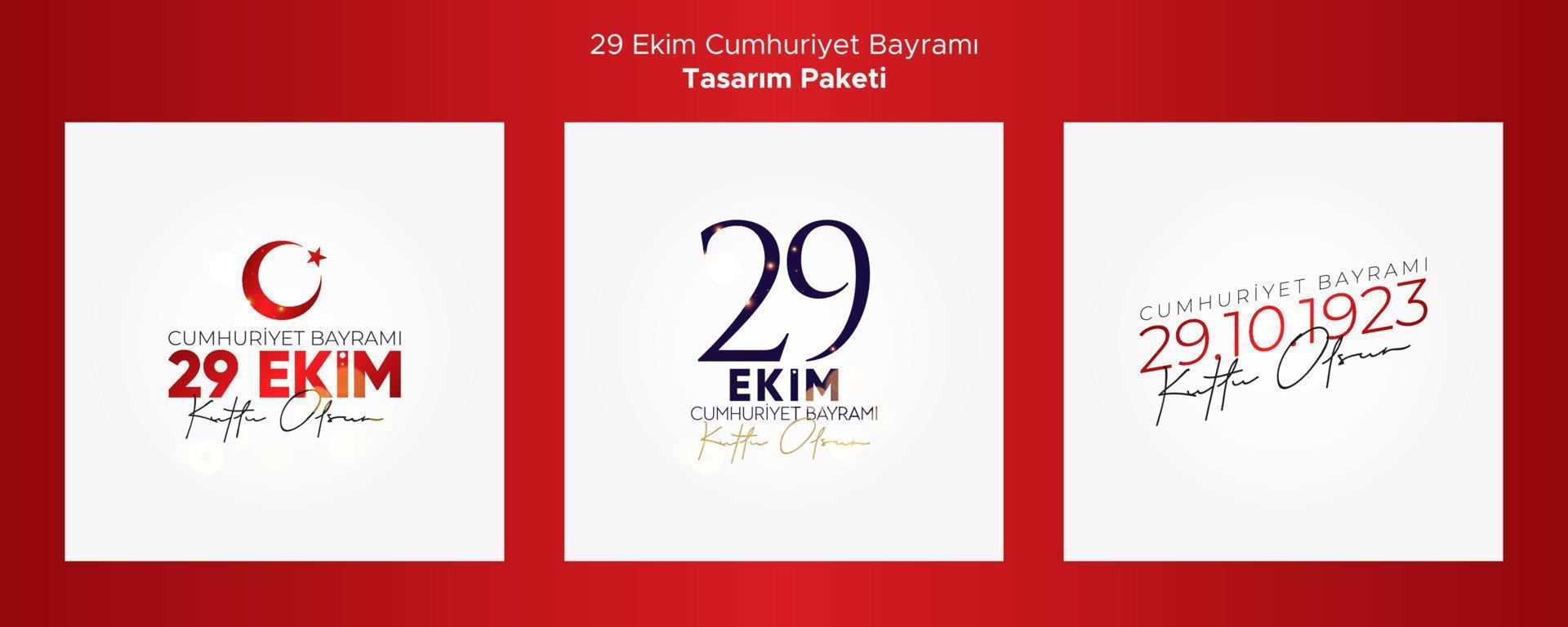 pack de conception de cartes de voeux pour la fête de la république de turquie du 29 octobre. vecteur