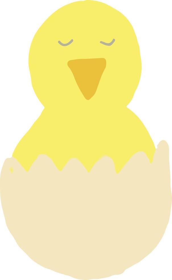 poussin dans une icône d'oeuf, autocollant. griffonnage dessiné à la main. couleurs tendance 2021 or, jaune. bébé, poulet, pâques vecteur