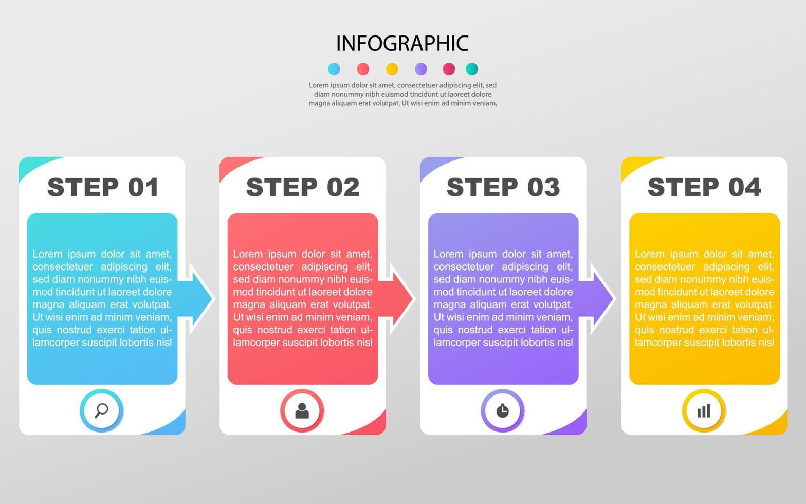 modèle de conception infographique d'entreprise avec 4 options, étapes ou processus. peut être utilisé pour la mise en page du flux de travail, le diagramme, le rapport annuel, la conception Web vecteur