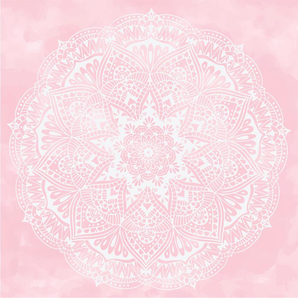 fond dégradé de papier texturé de peinture aquarelle abstraite vectorielle, ornement de mandala rond. texture aquarelle rose pastel. scène de modèle artistique féminin pour le 8 mars, fête des mères, saint valentin. vecteur