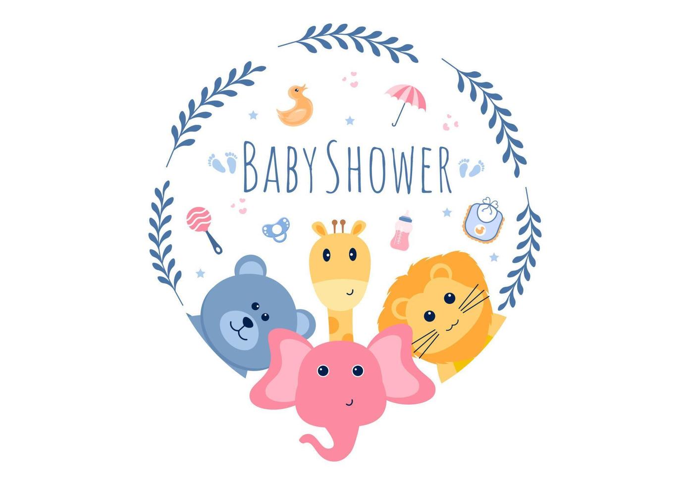 douche de bébé petit garçon ou fille avec de jolis animaux de la jungle design fond illustration vectorielle adaptée à l'invitation et à la carte de voeux vecteur