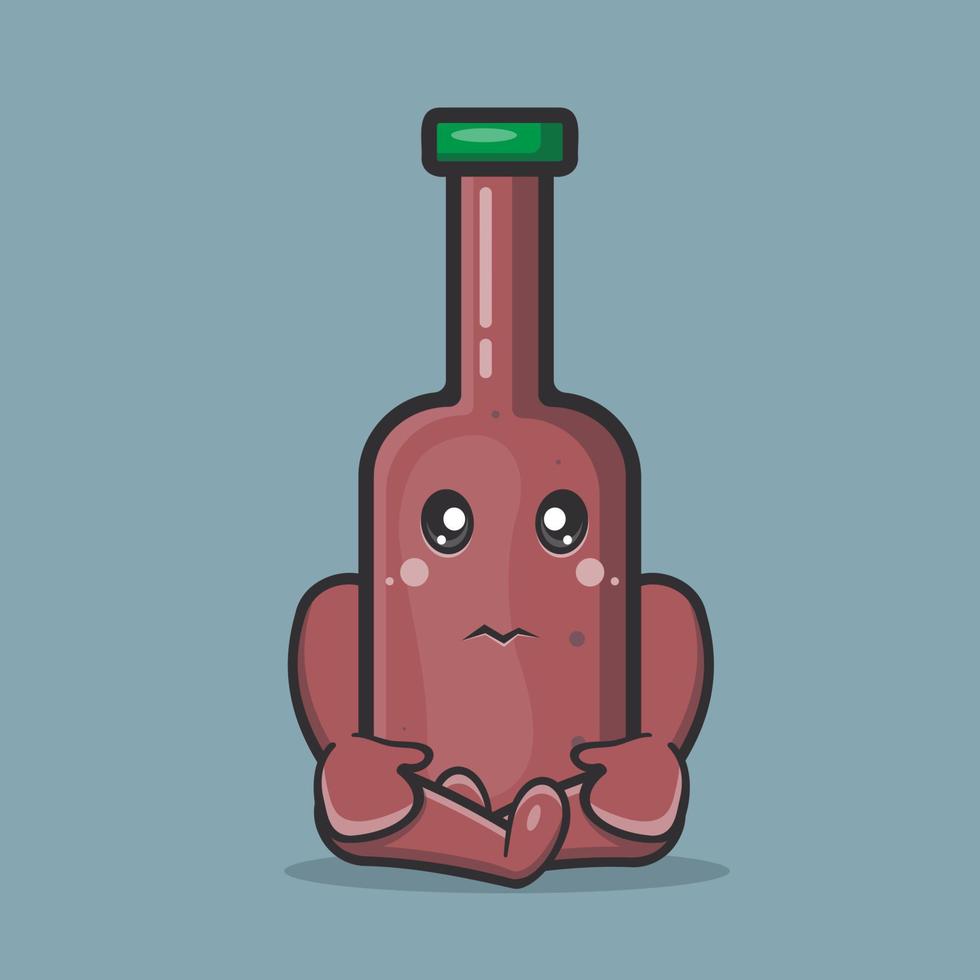 triste, bouteille bière, caractère, mascotte, isolé, dessin animé, dans, plat, style vecteur