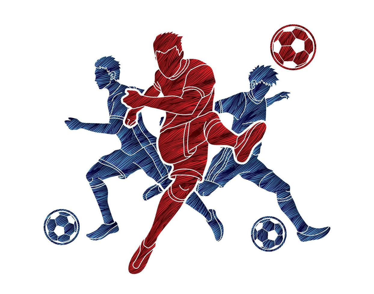 groupe de silhouette d'action de joueurs de football vecteur