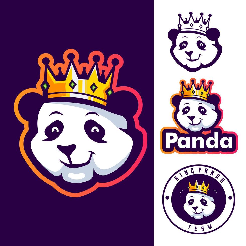 panda portant la couronne du roi. conception de logo de mascotte de jeu de dessin animé de panda avec un style de concept d'illustration moderne pour l'impression de badges, d'emblèmes et de t-shirts vecteur