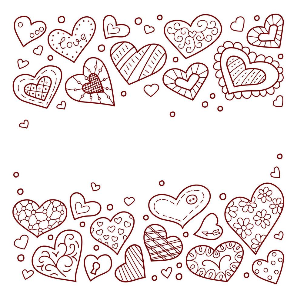 fond de la saint valentin. jolis coeurs dessinés à la main dans un style doodle. illustration vectorielle sur fond blanc vecteur