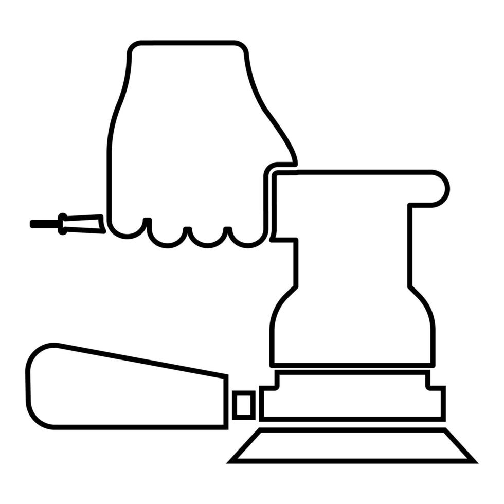 ponceuse à la main tenant l'outil utiliser le bras à l'aide d'une feuille circulaire instrument orbital électrique contour contour icône illustration vectorielle de couleur noire image de style plat vecteur