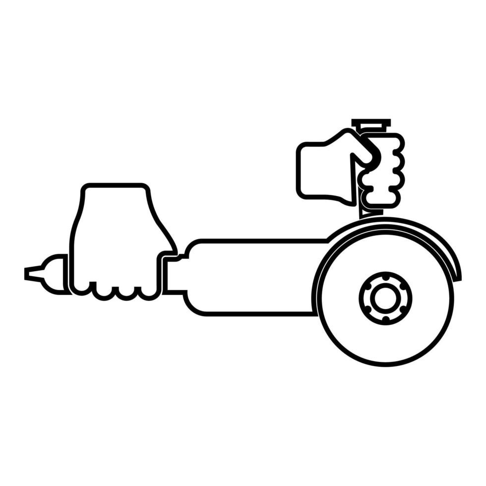 meuleuse de surface dans l'outil à main utilisé bras de scie circulaire électrique angle avec disques polisseuse bulgare à main ponceuse machine pour le traitement contour de coupe icône illustration vectorielle de couleur noire vecteur