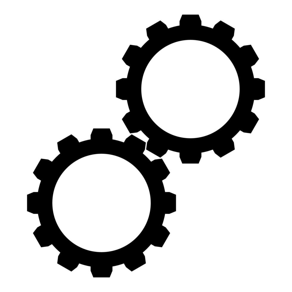 deux engrenages roue dentée jeu de roues dentées connectées dans le mécanisme de travail icône illustration vectorielle de couleur noire image de style plat vecteur