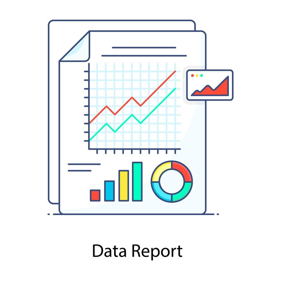 rapport détaillé des données collectées, icône de concept de contour plat de rapport analytique vecteur