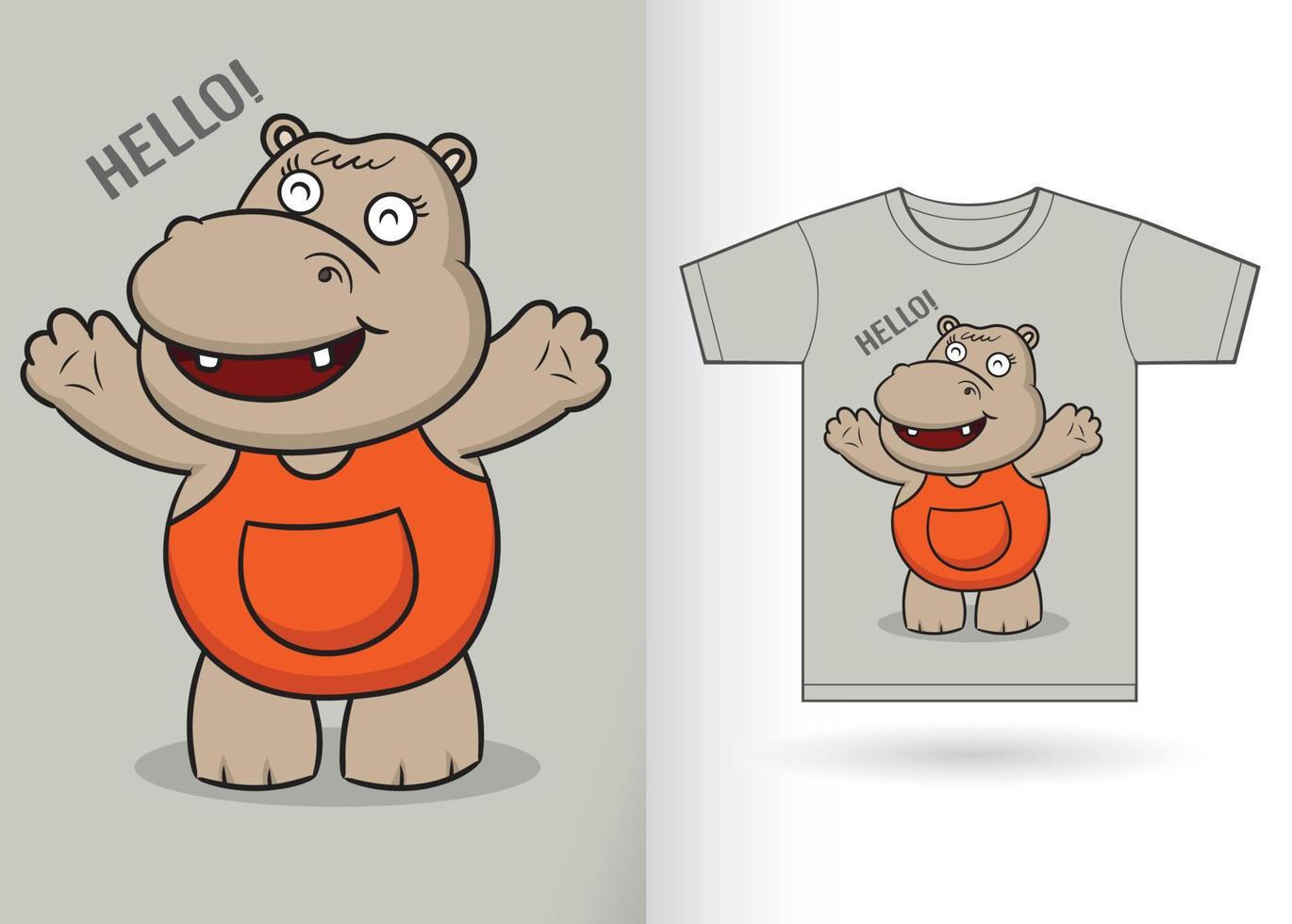 hippopotame de dessin animé mignon pour t-shirt vecteur