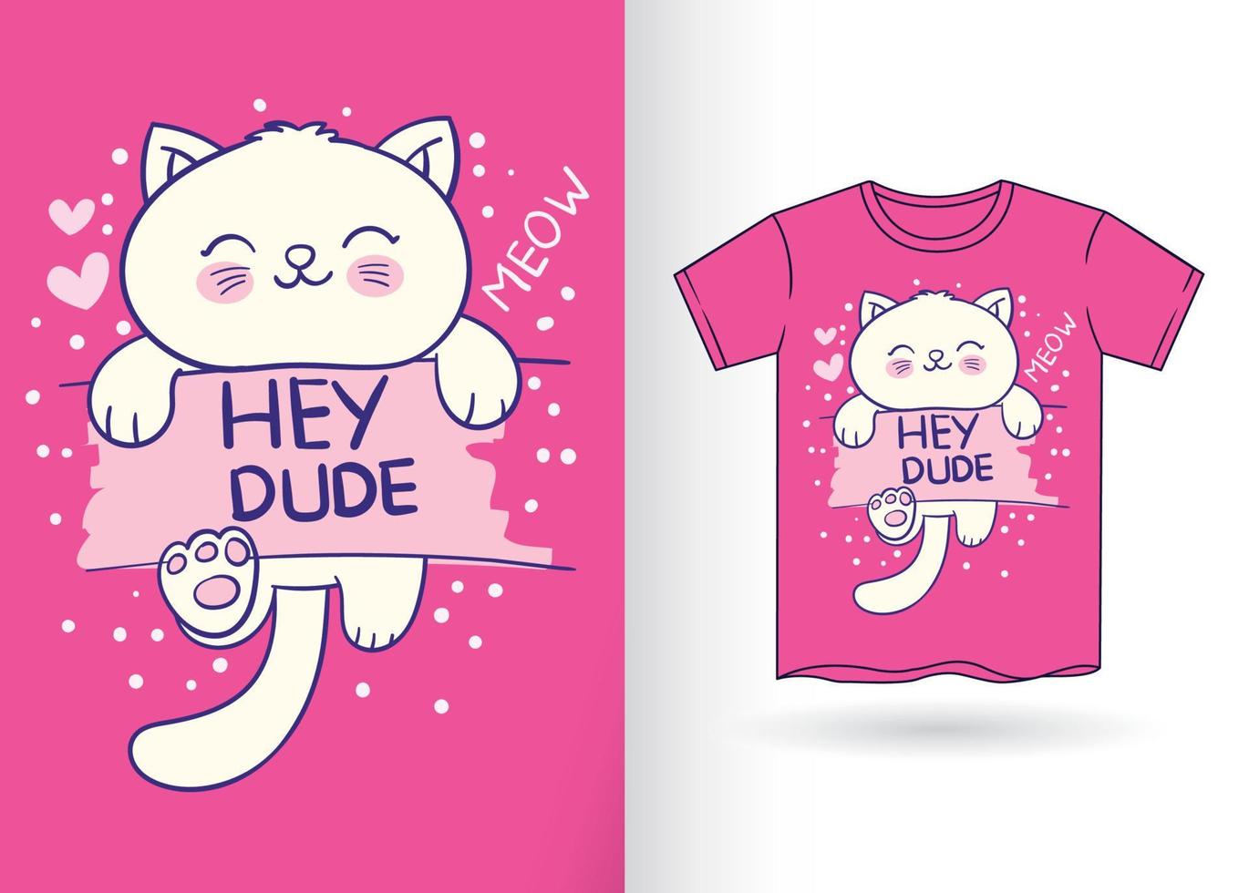 chat mignon dessiné à la main pour t-shirt vecteur