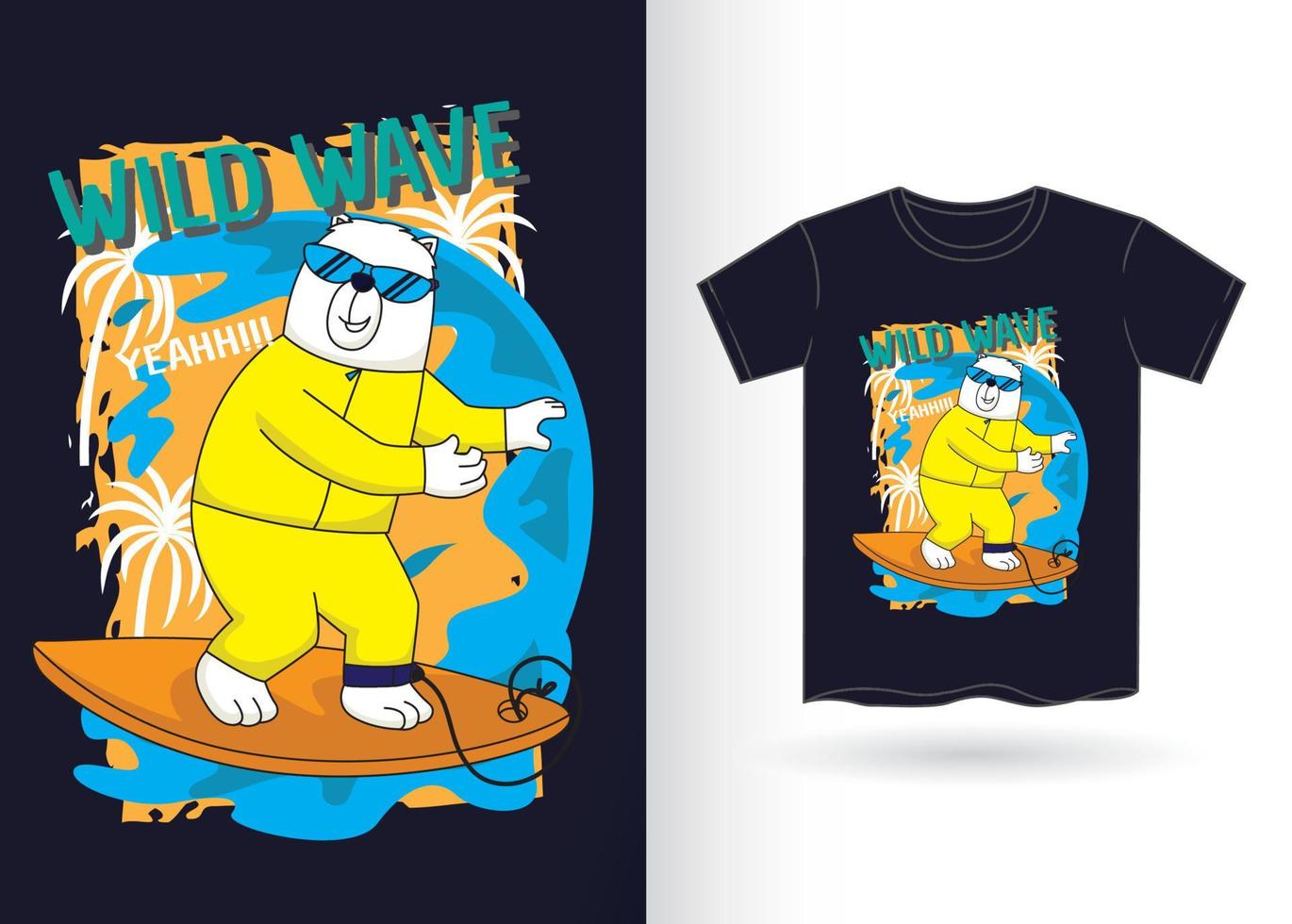 caricature d'ours surfant pour t-shirt vecteur