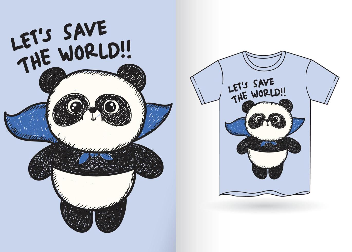 panda de super-héros dessiné à la main pour t shirt.eps vecteur