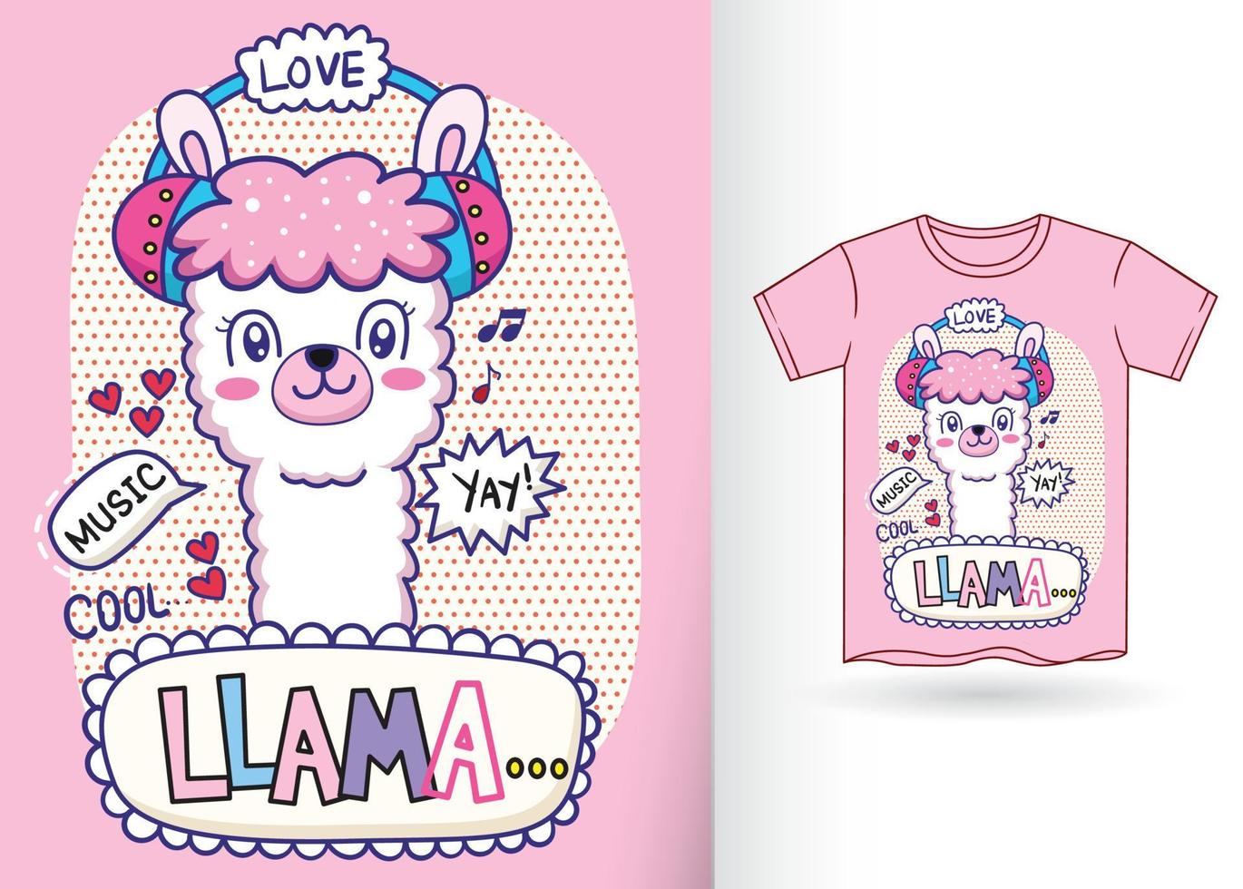 illustration de dessin animé mignon lama pour t-shirt vecteur