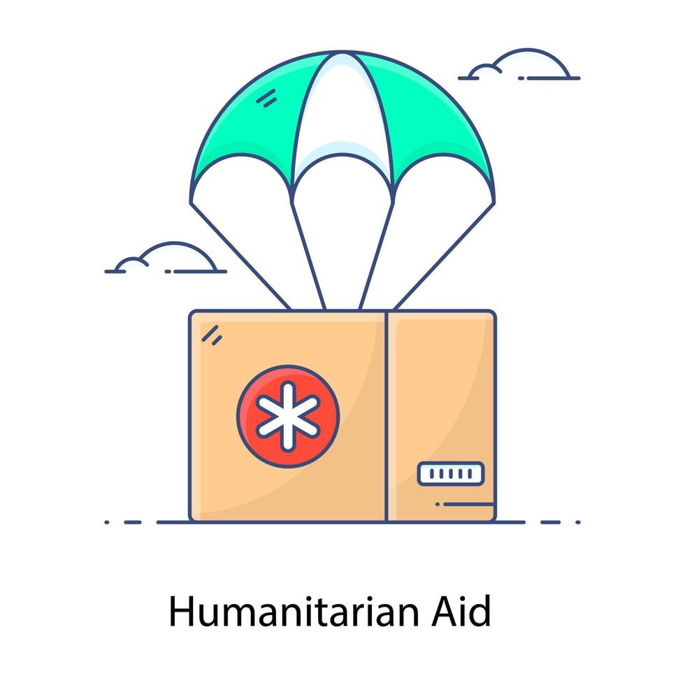 une icône de concept de contour plat d'aide humanitaire vecteur