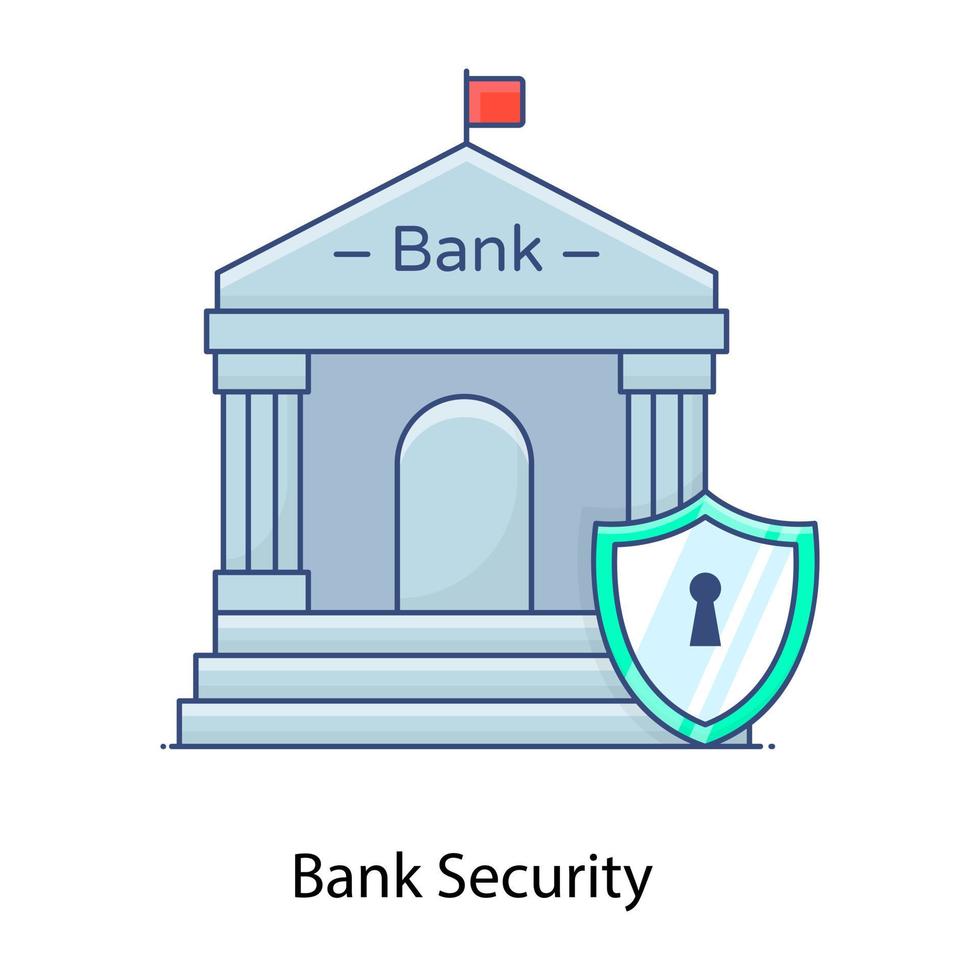 bâtiment de banque avec bouclier, conception de contour plat de l'icône de sécurité bancaire vecteur