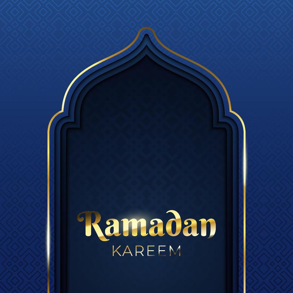 élégant design de fond ramadan kareem. belle carte de voeux islamique avec cadre de porte de mosquée. design de fond luxueux avec motif arabe sur fond sombre vecteur