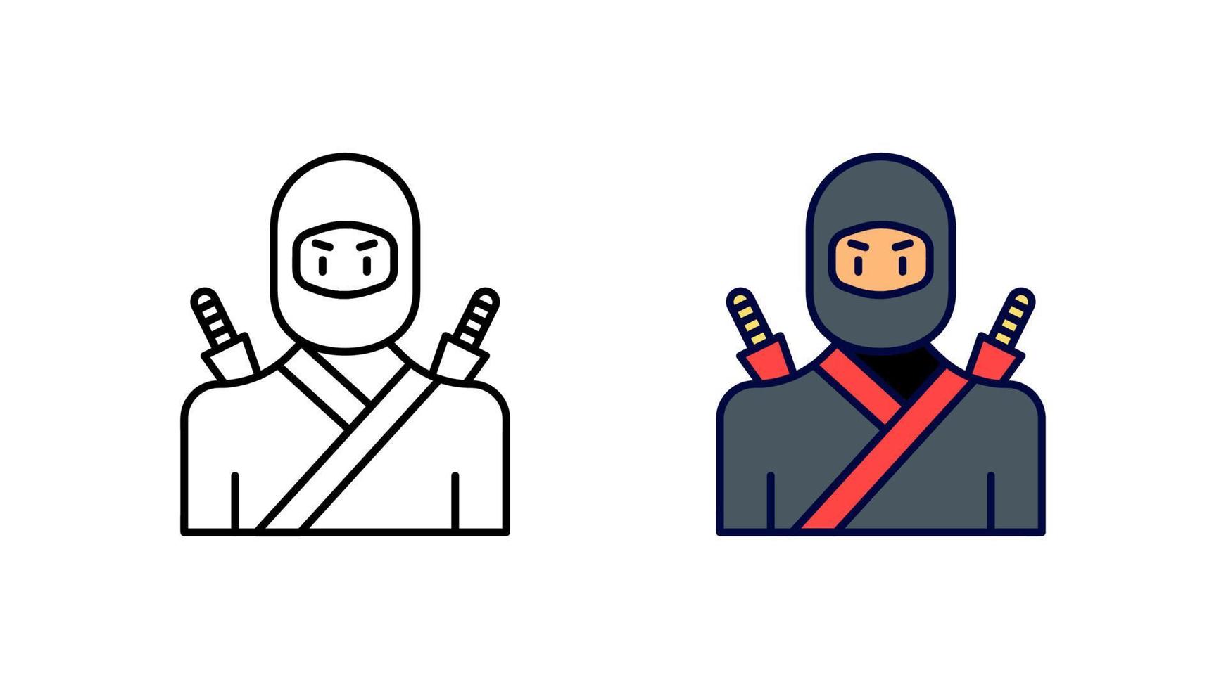 costume jeu d'icônes ninja. ninja avec lames attachées collection spéciale jeu d'icônes linéaires. télécharger le vecteur lié à la rencontre de guerre créative. ensemble d'icônes linéaires modifiables. fond blanc.