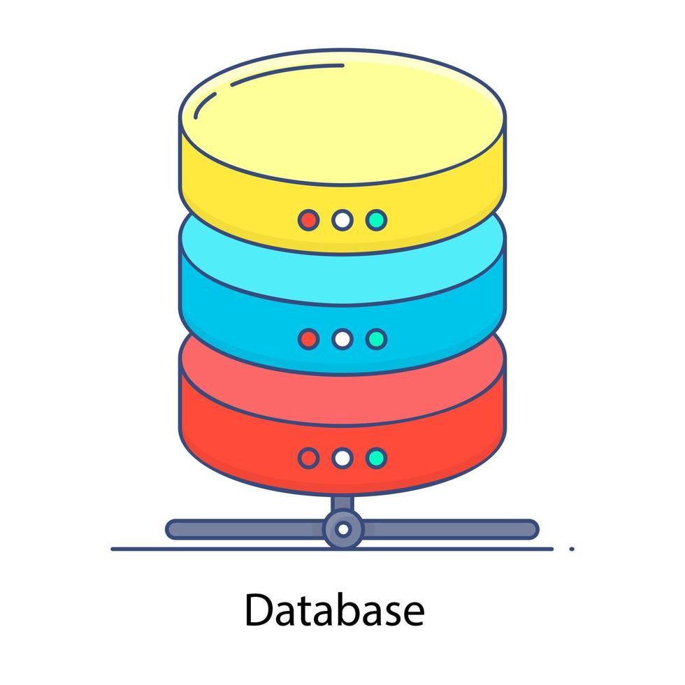 icône de concept de contour plat de base de données, données stockées électroniquement vecteur