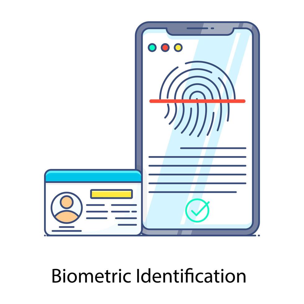 icône de contour plat d'identification biométrique, application mobile vecteur