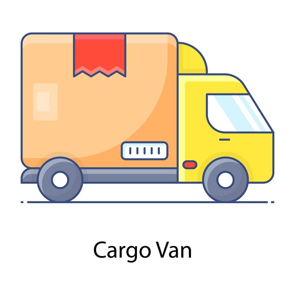 icône de contour plat fourgon cargo, véhicule de livraison vecteur