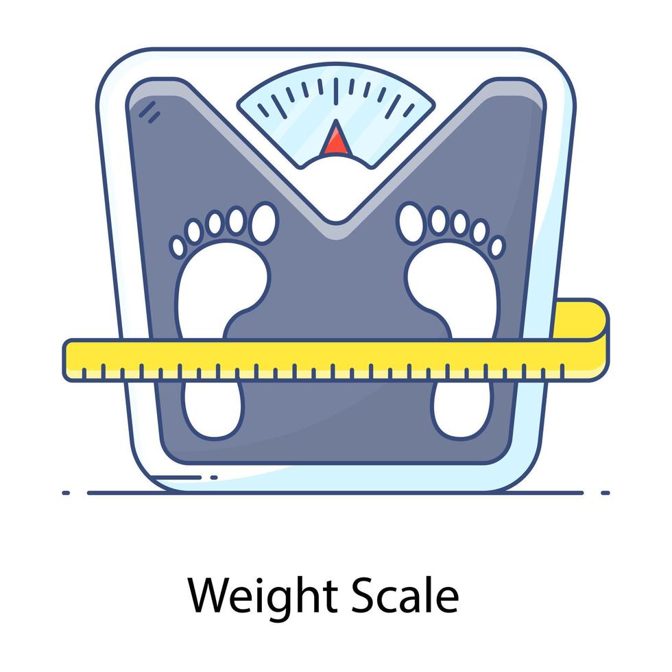 icône de concept de contour plat de machine de poids, échelle d'obésité vecteur