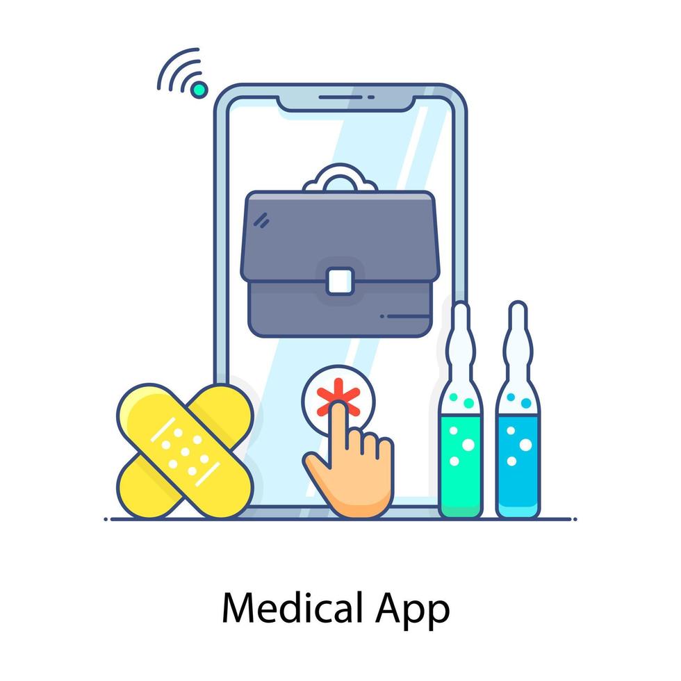icône conceptuelle de l'application médicale dans un style de contour plat vecteur