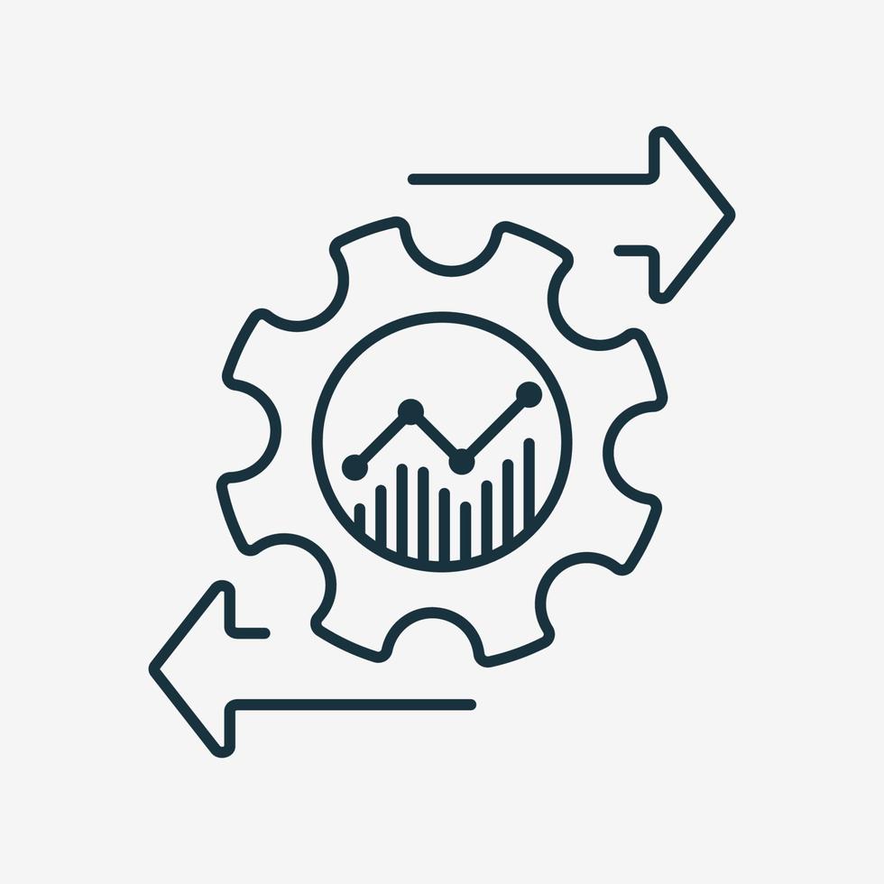 icône de la ligne de gestion des investissements financiers. processus d'investissement et économique. symbole de coût d'exploitation. icône de ligne d'engrenage et de flèche. illustration vectorielle vecteur