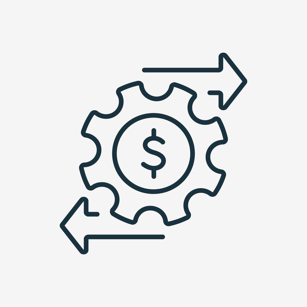 icône de ligne de gestion de l'argent financier. symbole de coût d'exploitation. icône de ligne d'engrenage et de flèche. processus de gagner de l'argent. illustration vectorielle vecteur