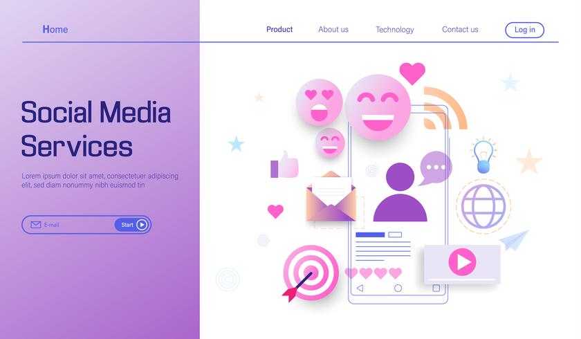 Concept de design plat moderne pour les médias sociaux service pour landing page, services en ligne, technologies de l&#39;information et vecteur de gestion de médias sociaux