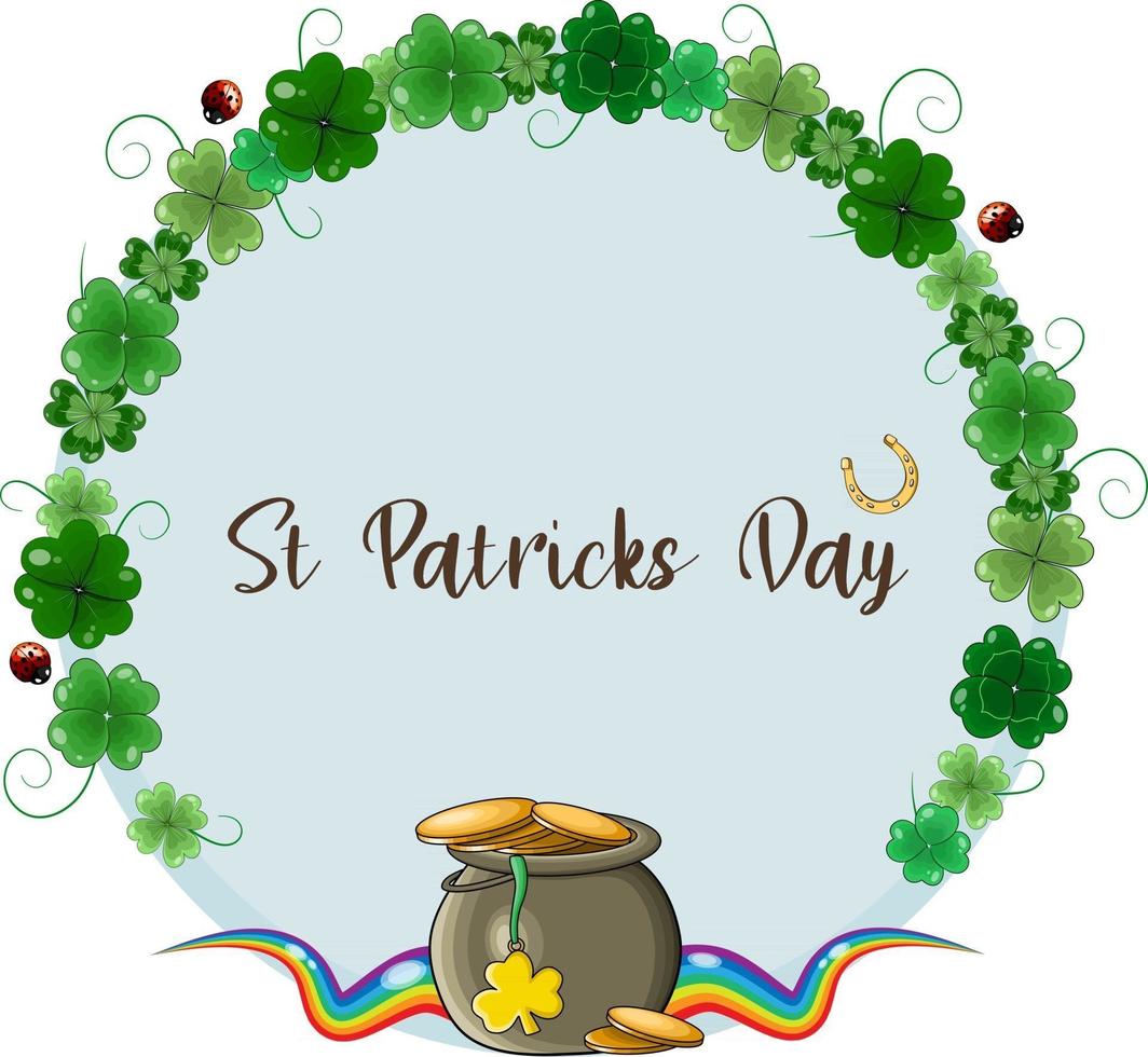 cadre avec le texte happy st patricks day vecteur rond couronne de couperet frais laisse un pot d'or et d'arcs en ciel