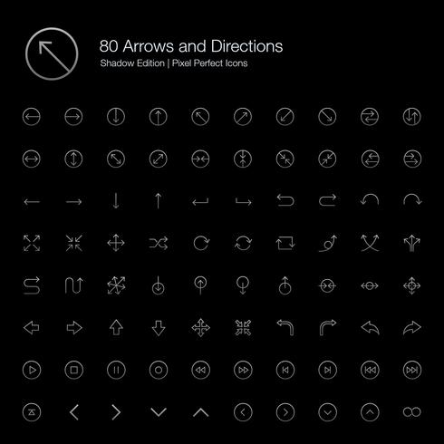 Flèches et directions Pixel Perfect Icons (style de ligne) Shadow Edition. vecteur