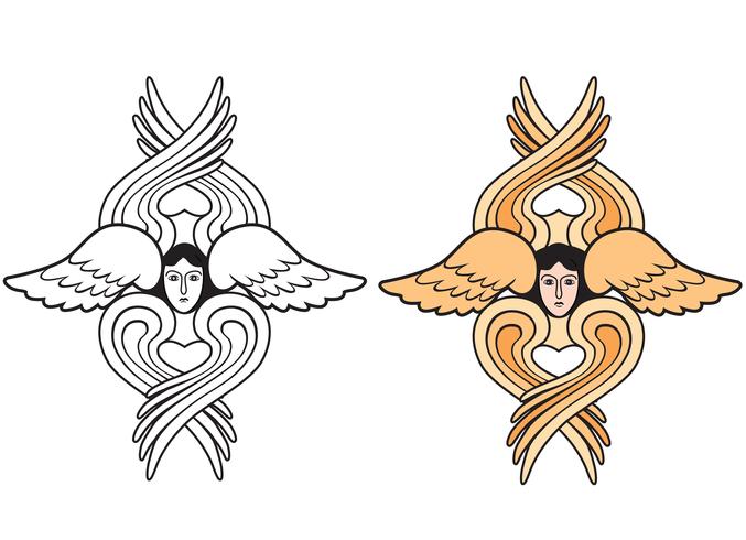 Ange. Symbole religieux dessiné à la main. Archange avec des ailes icône vecteur