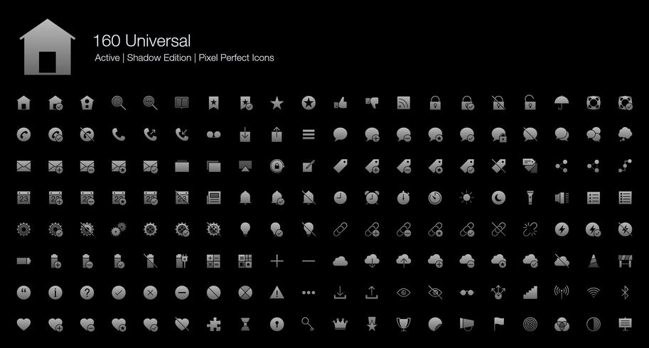 160 icônes universelles de pixel Web parfait (édition remplie d&#39;ombre de modèle) vecteur