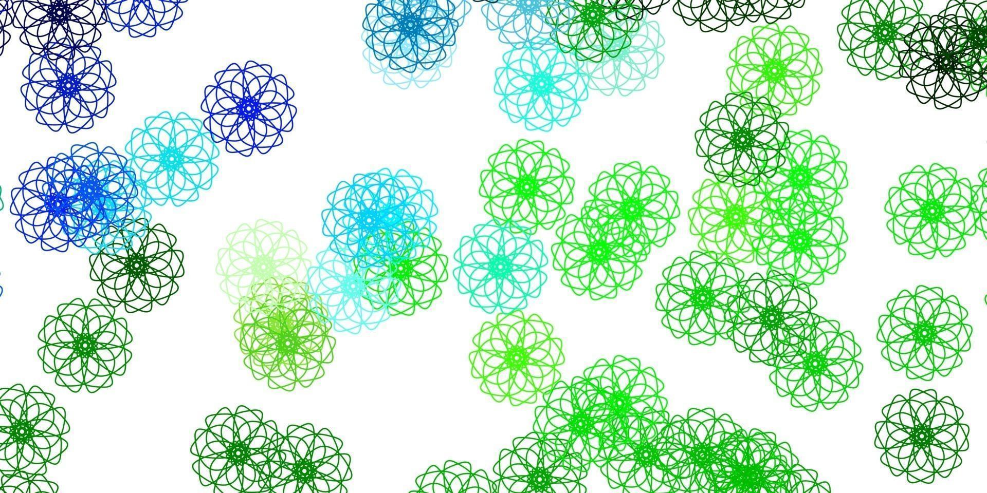 texture de doodle vecteur bleu clair, vert avec des fleurs.