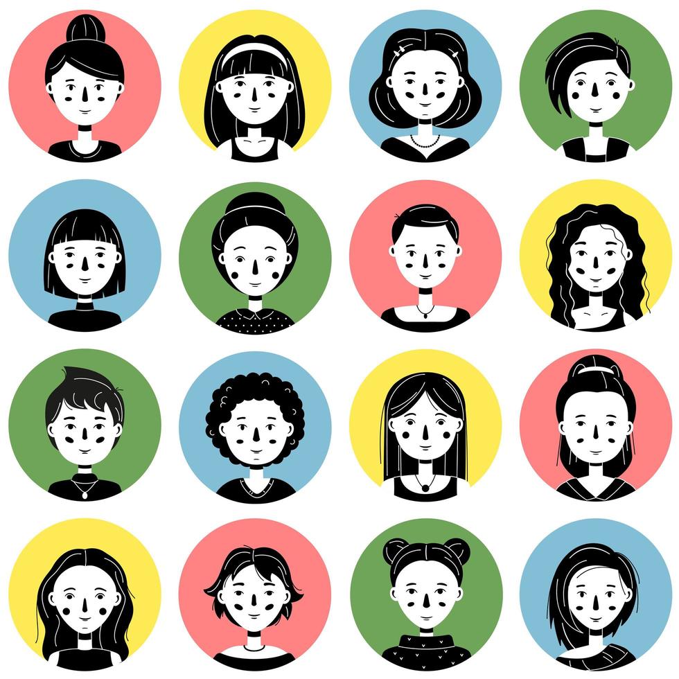 ensemble d'avatars féminins minimalistes vecteur