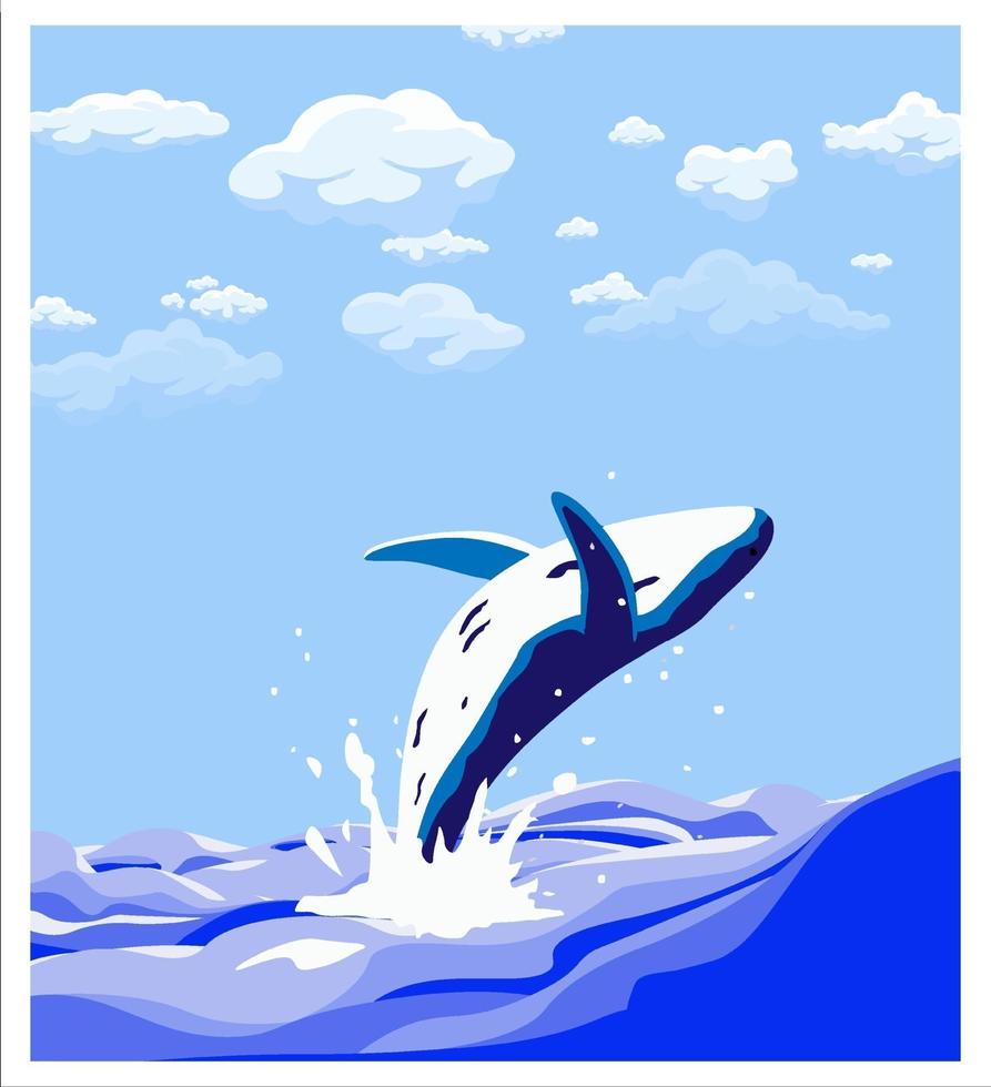 image vectorielle d'une baleine qui saute dans l'océan vecteur