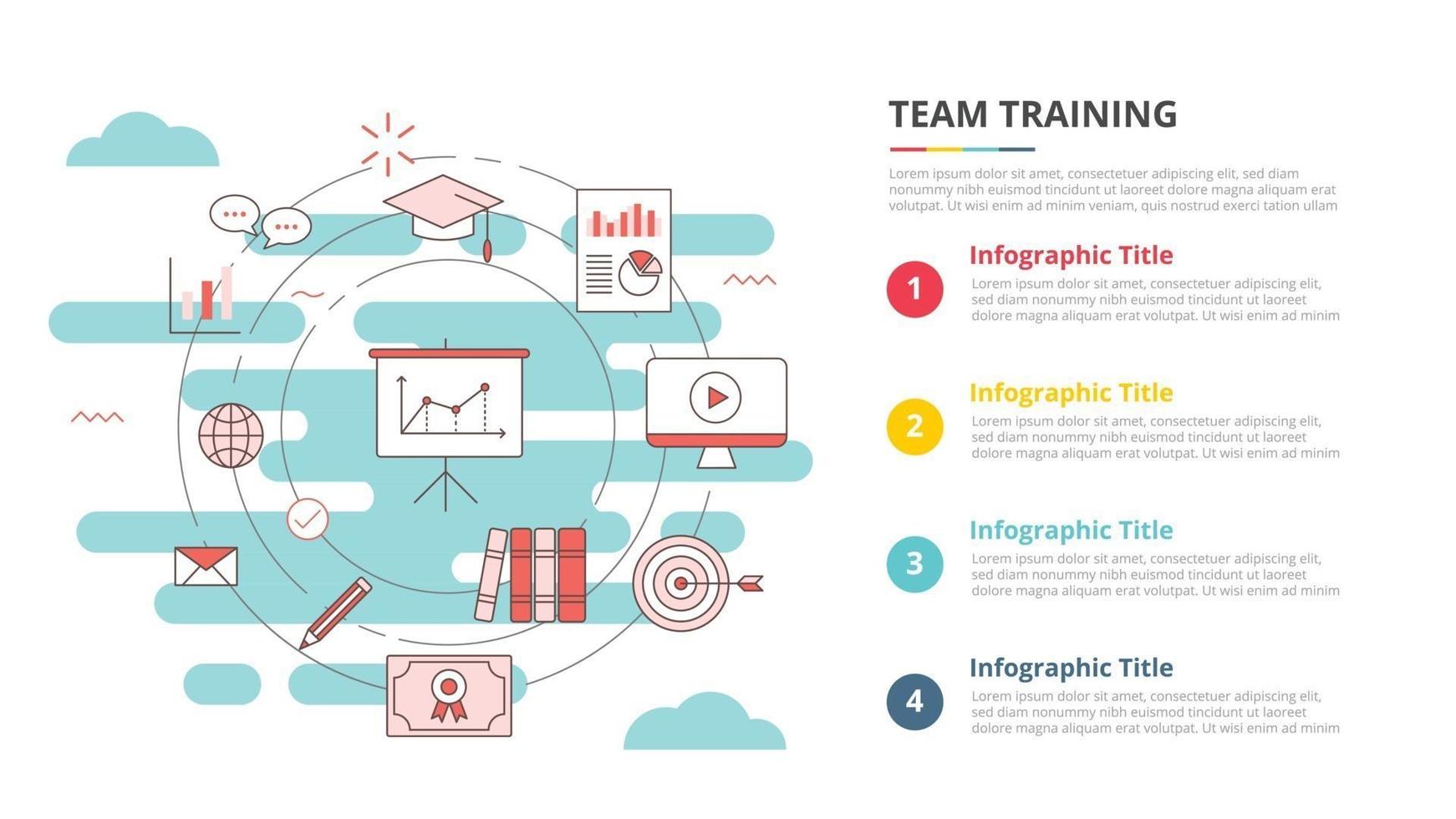 concept de formation d'équipe commerciale pour la bannière de modèle infographique avec des informations de liste en quatre points vecteur