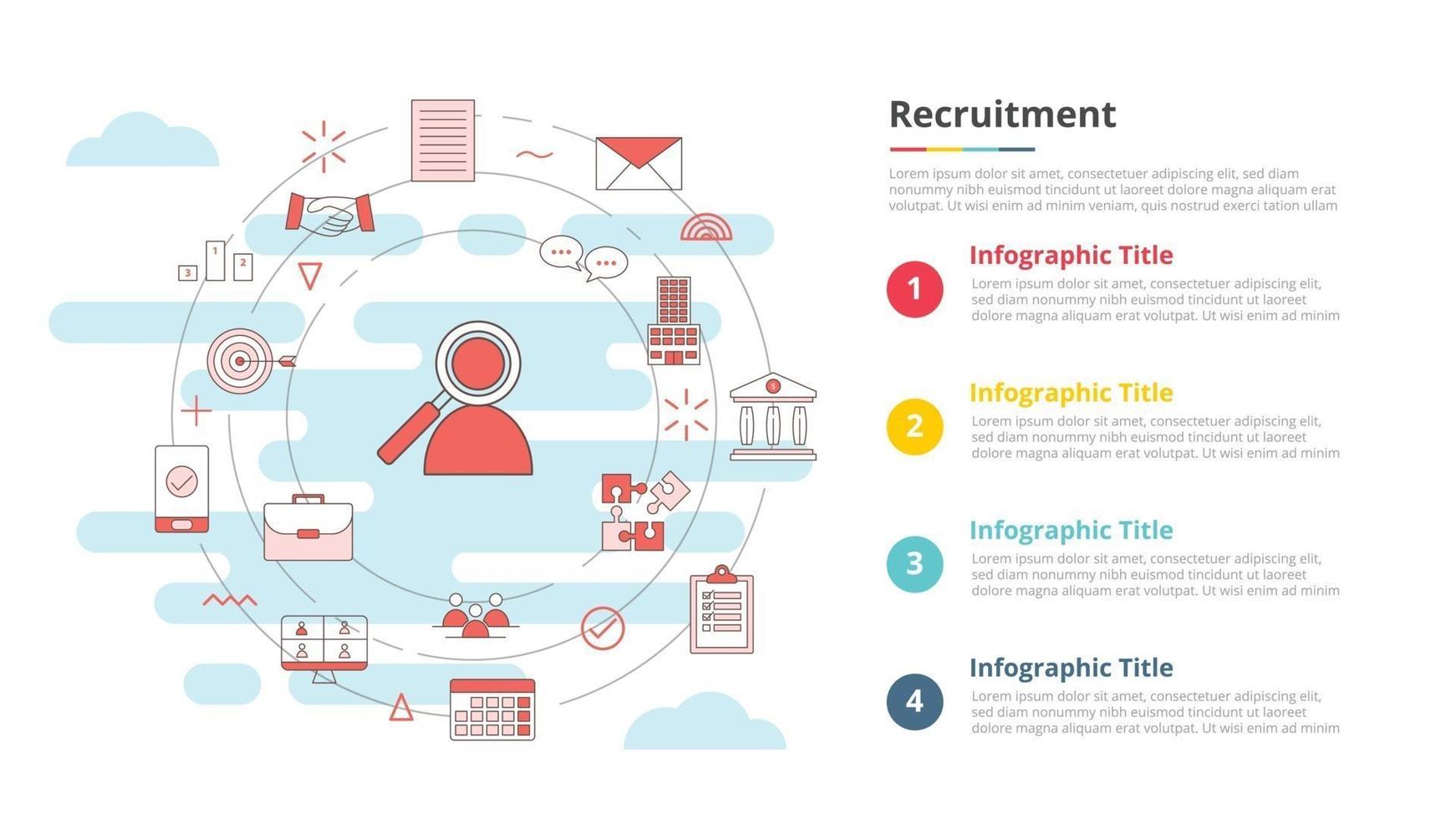 concept de recrutement pour la bannière de modèle infographique avec des informations de liste en quatre points vecteur