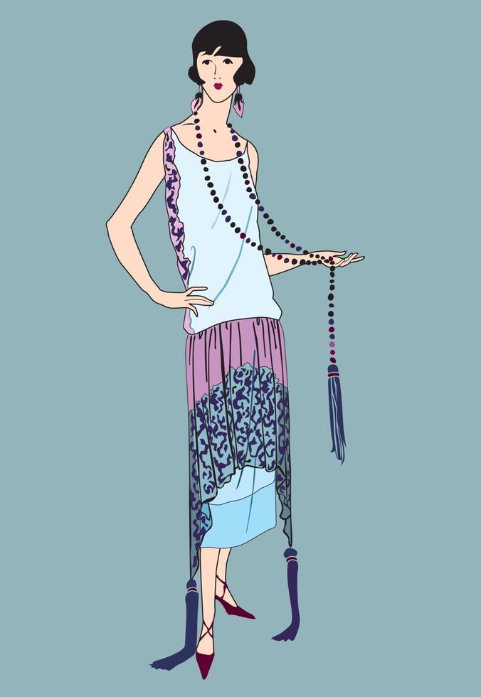cocktail rétro mode femme habillée des années 1920 mode des années 1930 fêtarde vecteur