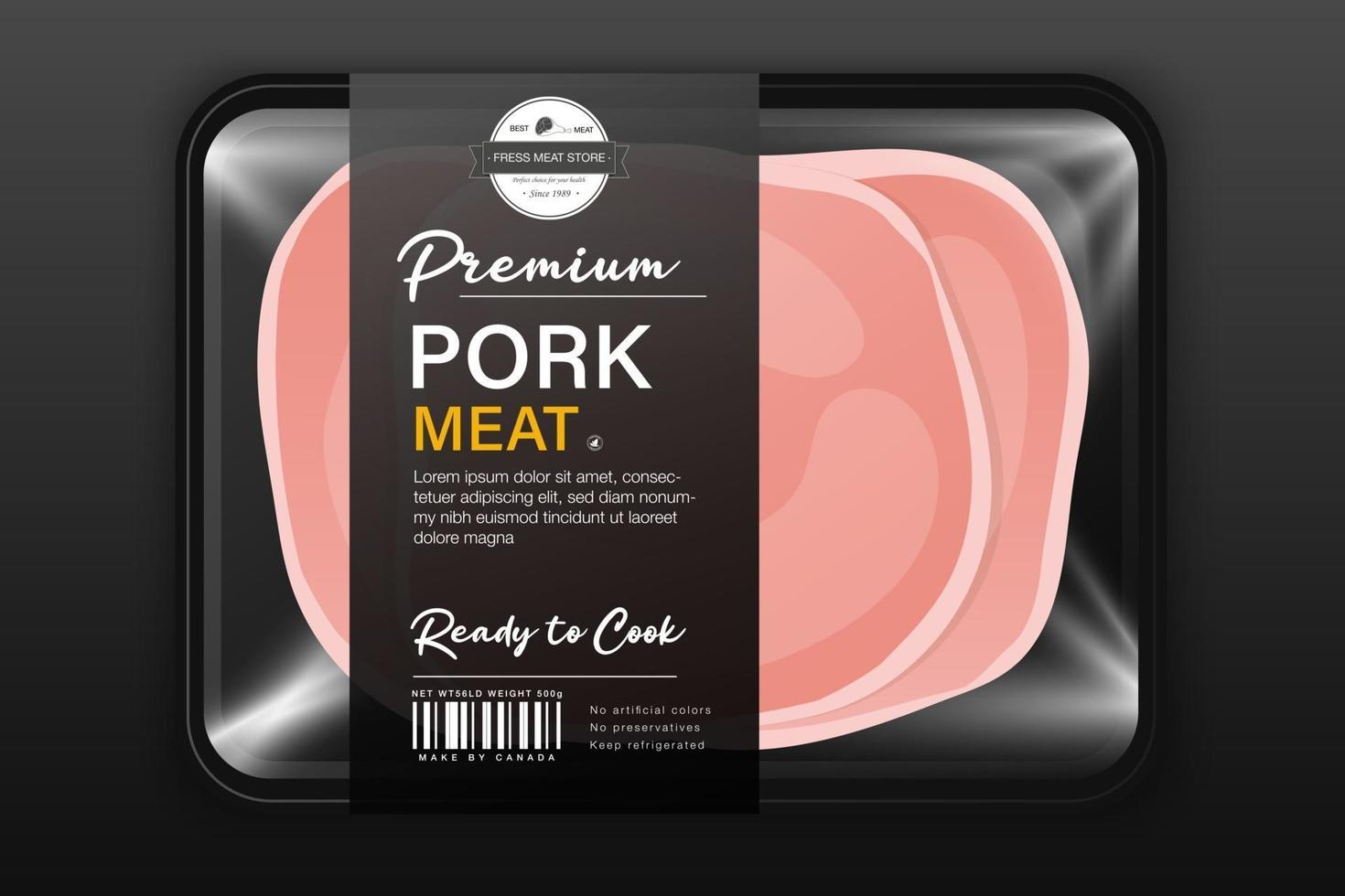 pack de porc de qualité supérieure. étiquette de conception d'emballage. porc dessiné à la main vecteur